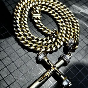 Gold Chain Necklace with Cross Pendant
